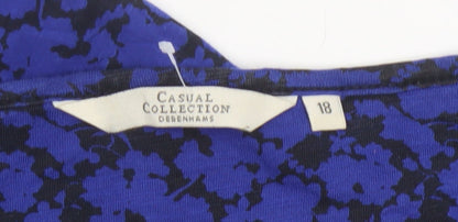 Debenhams Womens Blue Floral 3/4 Sleeve Tunic Top Size 18 Cotton