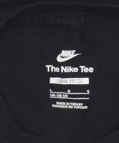 Nike Boys Black Loose Fit T-Shirt 146-156cm Short Sleeve Cotton Tee