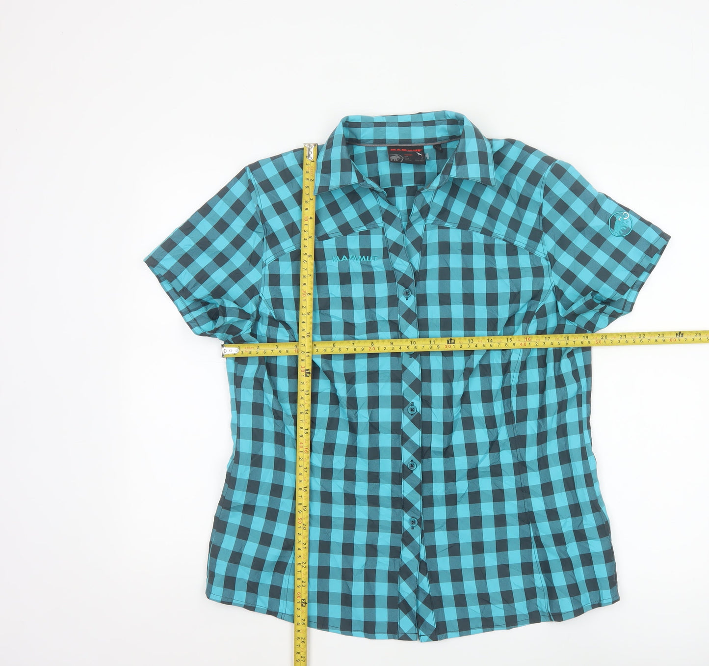 Mammut Men's Blue Check Short Sleeve Outdoor Button-Up Shirt L