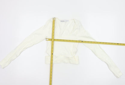 Bershka Women’s Ivory Cropped Long Sleeve Stretch Top Size 6