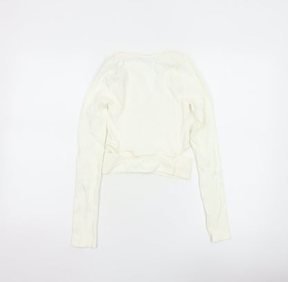 Bershka Women’s Ivory Cropped Long Sleeve Stretch Top Size 6