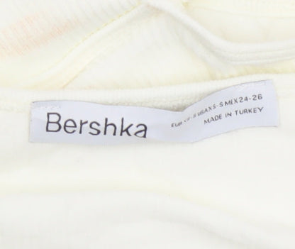 Bershka Women’s Ivory Cropped Long Sleeve Stretch Top Size 6