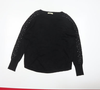 Oasis Women Black Studded Long Sleeve Crew Neck Pullover Jumper M