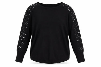 Oasis Women Black Studded Long Sleeve Crew Neck Pullover Jumper M