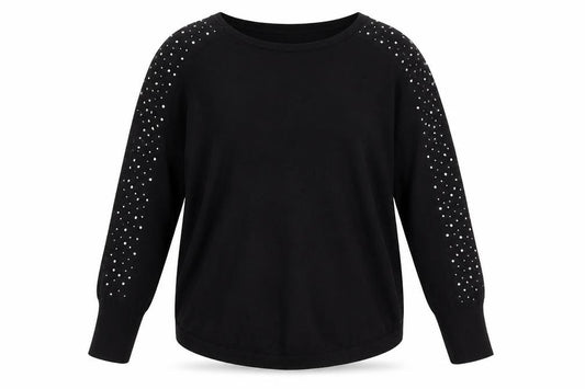 Oasis Women Black Studded Long Sleeve Crew Neck Pullover Jumper M
