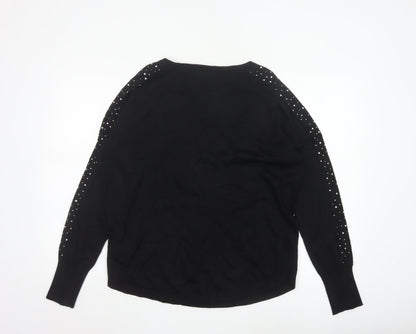 Oasis Women Black Studded Long Sleeve Crew Neck Pullover Jumper M