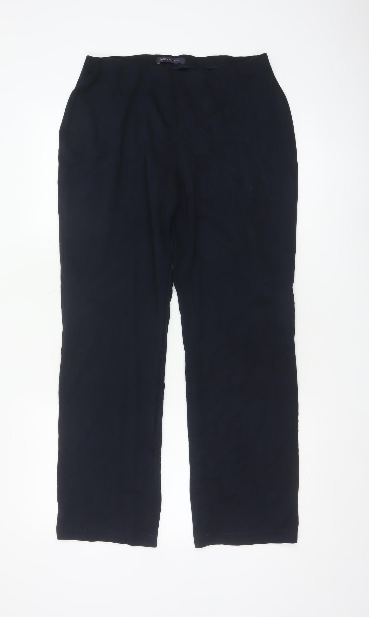 Marks and Spencer Womens Black Size 12 Regular Straight Viscose Trousers