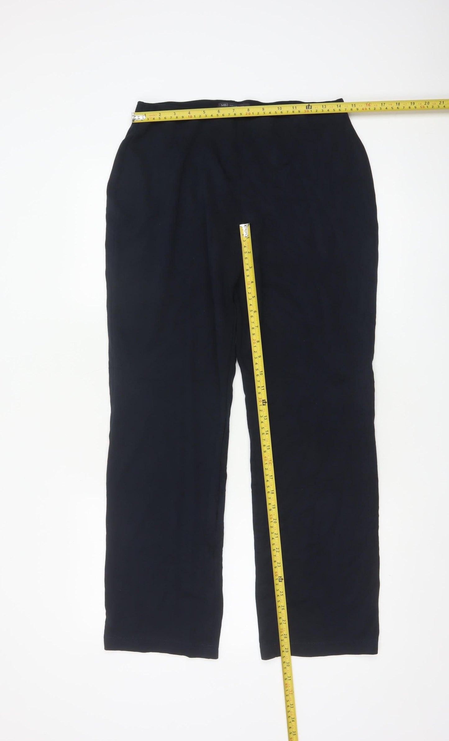 Marks and Spencer Womens Black Size 12 Regular Straight Viscose Trousers