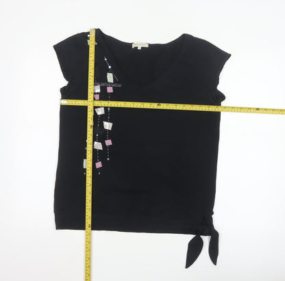 Rocha.John Rocha Women Black Beaded V-Neck Wrap Blouse Size 18