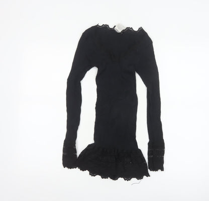 Rosemunde Women Black Silk Blend Lace Trim Long Sleeve Blouse Size S