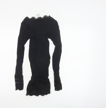 Rosemunde Women Black Silk Blend Lace Trim Long Sleeve Blouse Size S