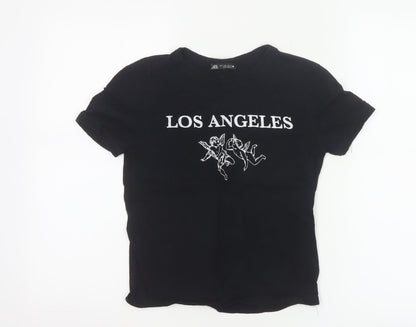 ZARA Women’s Black Los Angeles Print Cotton T-Shirt Size S