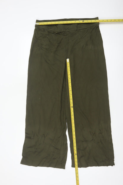 Marks and Spencer Women Olive Green Wide-Leg Viscose Trousers Size 16 Short