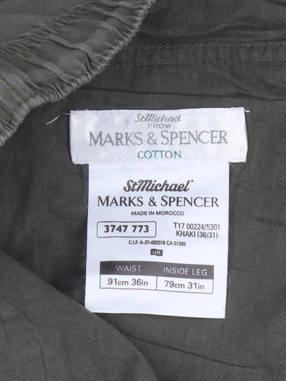Marks and Spencer Men’s Khaki Cotton Chino Trousers 36W 31L