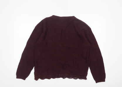 FatFace Women’s Purple Cotton Lace Hem Crew Neck Jumper Size 12