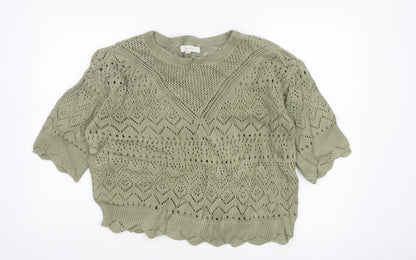 Marks and Spencer Per Una Women Green Open-Knit Cotton Jumper Size 14