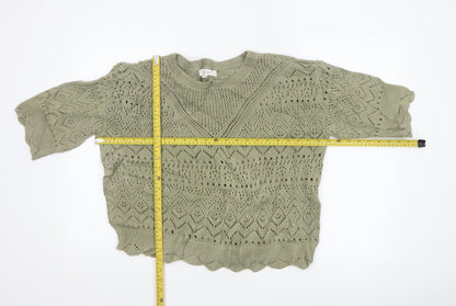 Marks and Spencer Per Una Women Green Open-Knit Cotton Jumper Size 14