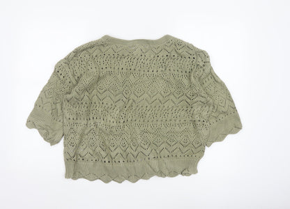 Marks and Spencer Per Una Women Green Open-Knit Cotton Jumper Size 14
