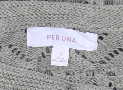Marks and Spencer Per Una Women Green Open-Knit Cotton Jumper Size 14