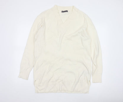 Marks and Spencer Women's Ivory V-Neck Knit Jumper Size L