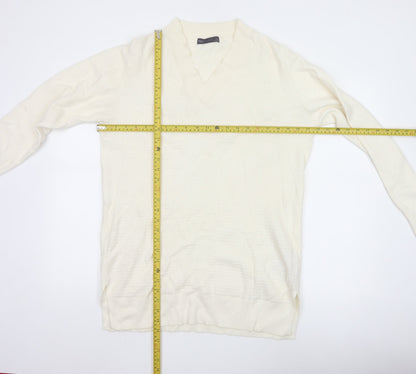 Marks and Spencer Women's Ivory V-Neck Knit Jumper Size L