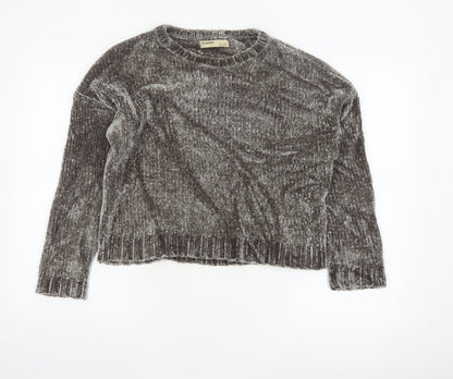 Pull & Bear Womens Grey Chunky Knit Velvet Jumper Size 8