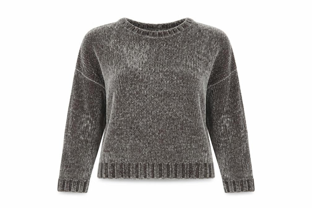 Pull & Bear Womens Grey Chunky Knit Velvet Jumper Size 8
