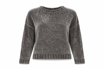 Pull & Bear Womens Grey Chunky Knit Velvet Jumper Size 8