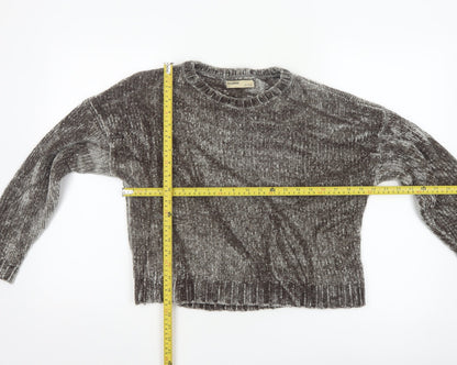 Pull & Bear Womens Grey Chunky Knit Velvet Jumper Size 8