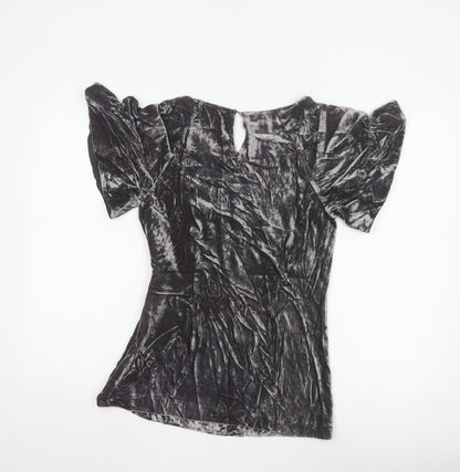Marks and Spencer Women’s Grey Velvet Puff Sleeve Blouse Size 8