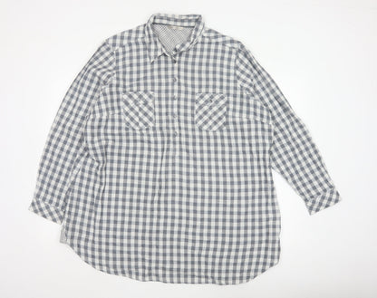 Marks and Spencer Women's Grey Check Cotton Long Sleeve Shirt UK 24