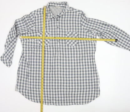 Marks and Spencer Women's Grey Check Cotton Long Sleeve Shirt UK 24