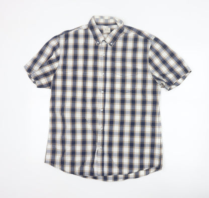 ACW85 Men's Blue Check Short Sleeve Button-Up Cotton Shirt L