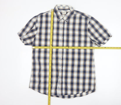 ACW85 Men's Blue Check Short Sleeve Button-Up Cotton Shirt L