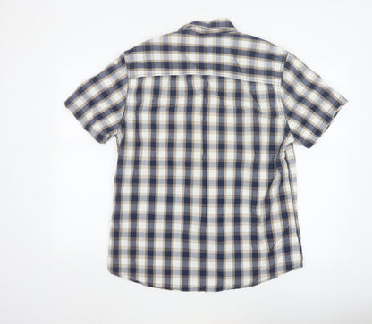 ACW85 Men's Blue Check Short Sleeve Button-Up Cotton Shirt L