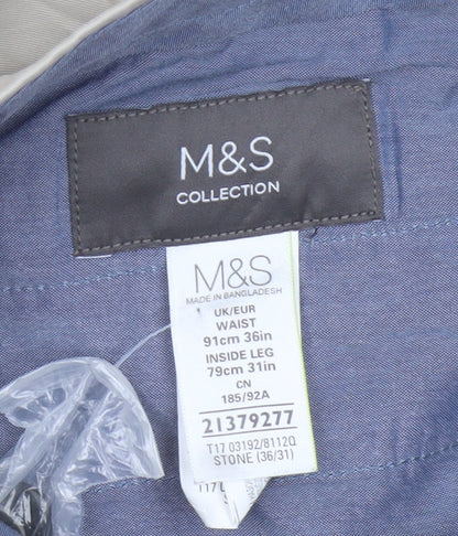 Marks and Spencer Men's Beige Chino Trousers Slim Fit 36W 31L