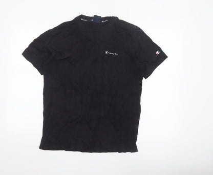 Champion Men's Black Small Crew Neck Cotton Sports T-Shirt