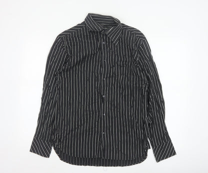 Next Men's Black Striped Cotton Long Sleeve Button-Up Shirt M