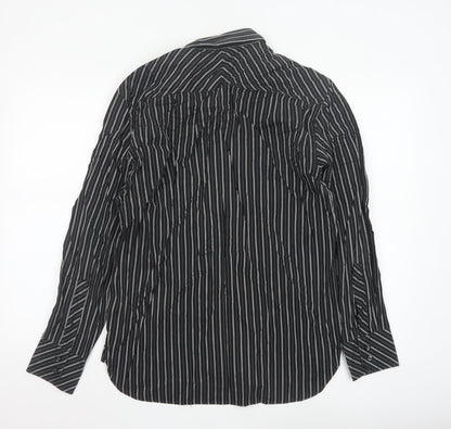 Next Men's Black Striped Cotton Long Sleeve Button-Up Shirt M