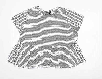 New Look Women's White Striped Peplum Cotton T-Shirt UK 18