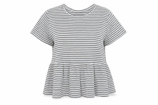 New Look Women's White Striped Peplum Cotton T-Shirt UK 18