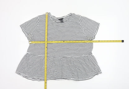 New Look Women's White Striped Peplum Cotton T-Shirt UK 18