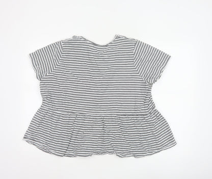 New Look Women's White Striped Peplum Cotton T-Shirt UK 18