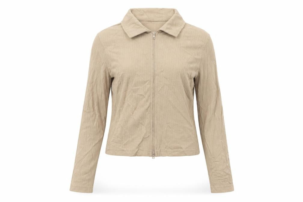 PRETTYLITTLETHING Women Beige Cropped Zip Blouse UK 12