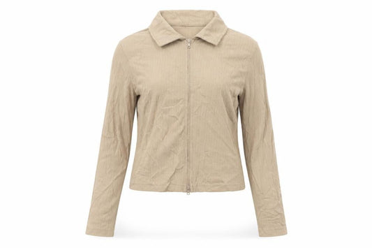 PRETTYLITTLETHING Women Beige Cropped Zip Blouse UK 12