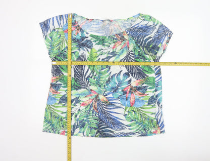 Principles Women Green Multi Leaf Print Short Sleeve Top Size 16