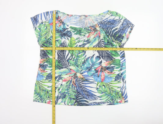 Principles Women Green Multi Leaf Print Short Sleeve Top Size 16