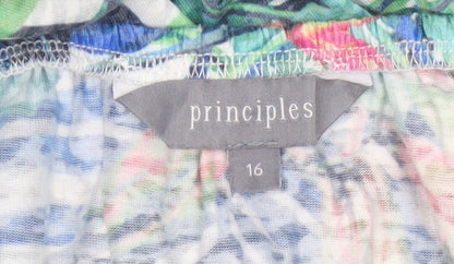 Principles Women Green Multi Leaf Print Short Sleeve Top Size 16