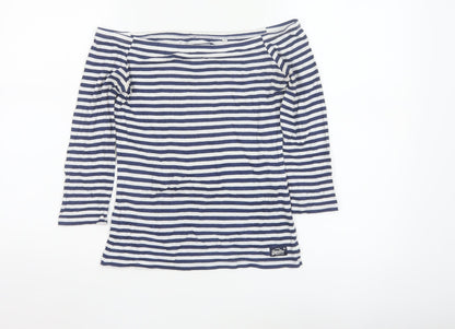 Superdry Women's Navy White Striped Boat Neck Top S