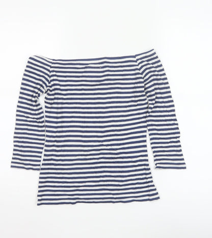 Superdry Women's Navy White Striped Boat Neck Top S